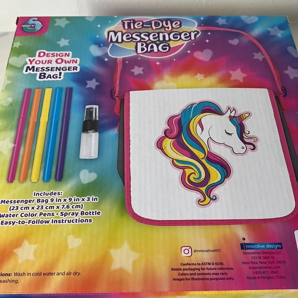 Kids tie-dye messenger bag unicorn craft